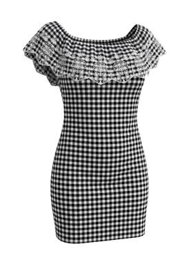 Forever21+ Women’s 2x Gingham Cotton off shoulder ruffled coquette mini dress